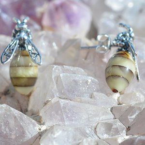 Baltic Amber Bee Stud Earrings